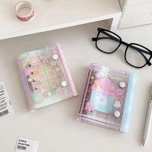 Kawaii Cartoon Bear Mini Loose Leaf Binder Notebook PVC Transparent Portable Journal Planner Decorative Stationery
