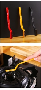 Three-color stove cleaning brushes with curved handles for scrubbing gas range crevices