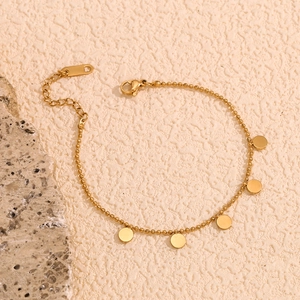 Minimalist 18K gold plated stainless steel bead chain bracelet with round discs