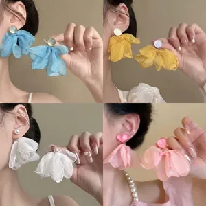 Boucles D'oreilles Douces En Résine Fleur Tissu Maille Avec Tige En Argent Style Vacances Bijoux Mode Femmes
