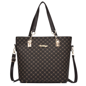 Deep brown 6-piece handbag set with monogram print and adjustable shoulder strap