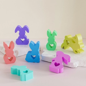 Moule silicone lapin cœur 7 cavités pour moulage résine DIY Pâques et bougies en plâtre