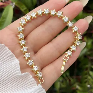 Elegant 18K gold plated copper star bracelet with sparkling zircon stones