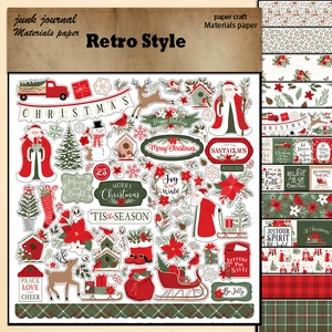 Christmas Scrapbook Material Paper Vintage Reindeer Santa Claus Patterns Junk Journal Decorative Crafting Supplies