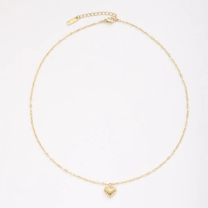Elegant 18K gold plated titanium necklace with a radial textured heart shaped pendant