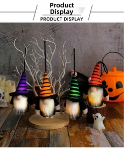Set of four glowing Halloween gnomes with LED beards and colorful striped hats