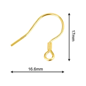 Vista detallada de ganchos para pendientes DIY dorados con medidas de 17 mm por 16,6 mm