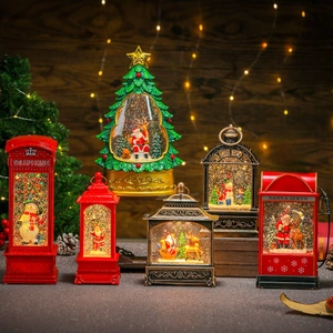 Christmas Snow Globe Lantern Lighted Music Water Filled Glitter Retro Telephone Booth Gas Station Tree Shape Holiday Decor