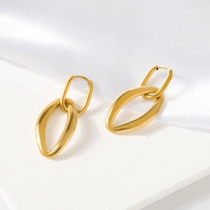 Minimalist Geometric Interlocking Rings Drop Earrings 18K Gold Plated 316 Stainless Steel For Women Irregular Design Style