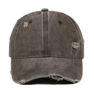 Vintage distressed grey cotton baseball cap with ripped details and a worn-out look
