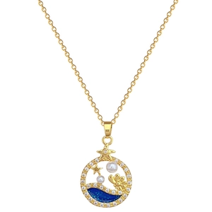 Elegant gold titanium necklace featuring a pearl ring pendant with star and flower charms