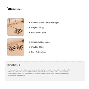 Detailed infographic showing dimensions and weights of the alloy and stone jewelry set