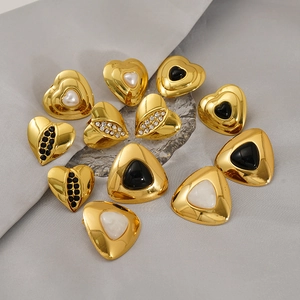 Heart Triangle Stud Earrings Stainless Steel 18K Gold Plated Resin Rhinestone Elegant Vintage Style For Women