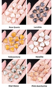 Detail showing natural heart-shaped gemstones with gold plated bezel connectors for DIY jewelry