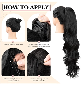Detail guide showing breathable net and drawstring on water wave ponytail extension