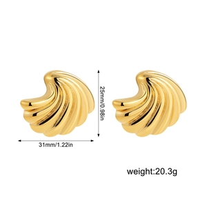Golden irregular wave textured earrings with 31mm width and 20.3g weight detail