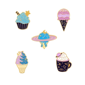 Set of 5 enamel ice cream and starry galaxy brooches for backpacks and clothing