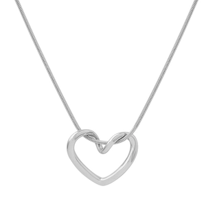 Minimalist silver heart pendant necklace with sleek snake chain for women