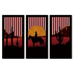 Set of 3 rustic western cowboy silhouette wooden wall art with cactus and desert landscape