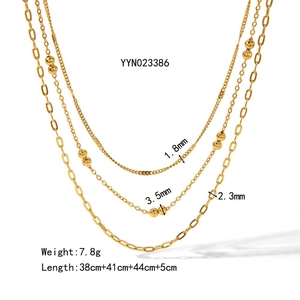 Detailed size chart of triple-layer gold stainless steel necklace with chain dimensions