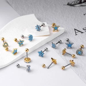 Lot de clous de cartilage en turquoise doré et argenté aux formes de fleurs