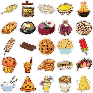 Set of 25 cute waterproof food graffiti stickers for luggage and laptop decoration