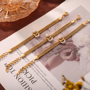 Exquisite 18K gold-plated multi-layer bracelets set with crystal-encrusted circles