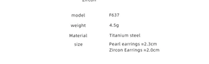 Detailed size and weight specs for titanium steel pearl and zircon drop earrings