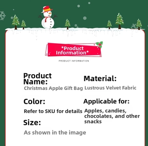 Detail of red and green velvet Christmas gift bags for apples and holiday candies