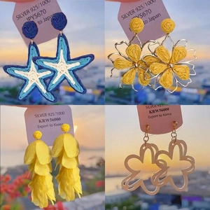 Set of bohemian floral and starfish drop earrings with 925 silver needles for vacation