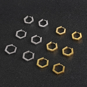 Minimalist hexagonal geometric stainless steel hoop earrings in gold and silver finish