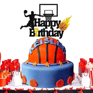 Décoration de gâteau Happy Birthday thème NBA basket avec paillettes pour anniversaire