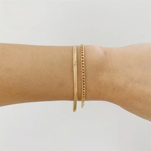 Minimalist double-layer 14K gold plated snake and curb chain bracelet for women