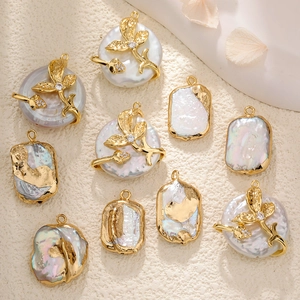 Baroque Freshwater Pearl Flower Pendant For DIY Jewelry Making Copper Gold Plated Irregular Pearl Charm For Necklaces Earrings Elegant Fashion Accessories Gift