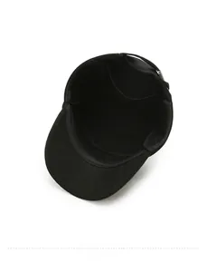 Detail shot showing the inner lining and adjustable strap of the black military flat top cap