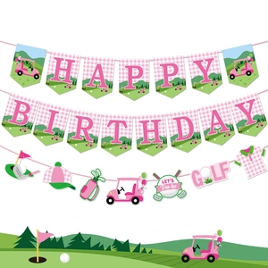 Pink Golf Birthday Banner Happy Birthday Garland Cardstock Hanging Decorations For Girls Sports Theme Party