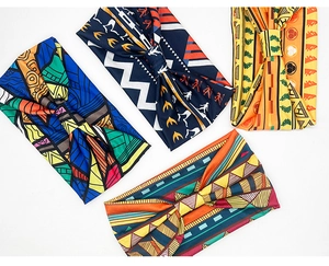 Detailed set of four elastic headbands with African tribal patterns and center twist design