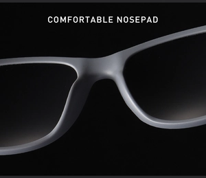 Macro detail of ergonomic gray matte nosepads on polarized sports sunglasses frame