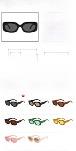 Detailed size chart and specifications for vintage square unisex fashion sunglasses