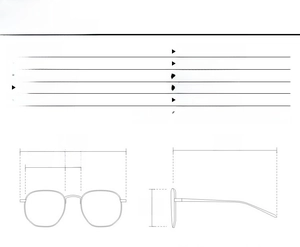 Detailed size chart for polygon sunglasses showing 145mm frame width and lens dimensions