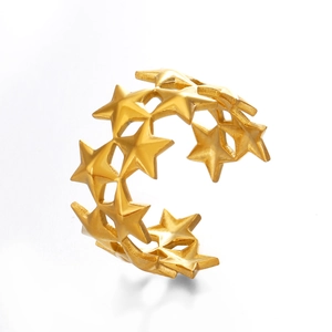 Minimalist gold star cutout open ring made of durable stainless steel with adjustable band