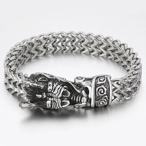 Vintage Punk Dragon Head Bracelet For Men Stainless Steel Keel Chain Hip Hop Biker Jewelry Antique Silver Finish Bracelet