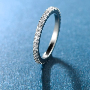 Elegant Single Row Cubic Zirconia Eternity Ring High Polish Copper Stackable Fashion Minimalist Jewelry For Women