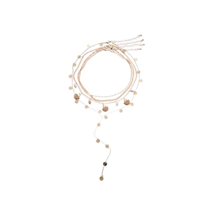 Bohemian gold layered necklace set with natural shell and metallic sequin pendants