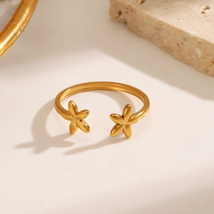 Minimalist 18K gold plated flower open ring in stainless steel for women