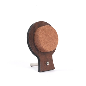 Walnut wood jewelry display tray with brown velvet pad and metal mounting hardware