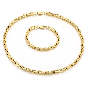 Goldenes Set aus Edelstahl-Halskette und Armband im Bambus-Design für Herren auf weiß