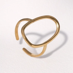 Bague ouverte minimaliste en acier inoxydable doré 18 carats au design ovale géométrique