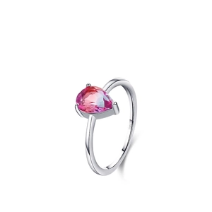 Minimalist S925 sterling silver ring featuring a pear-cut gradient tourmaline gemstone