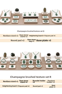 Detail view of champagne brushed texture jewelry display stand sets with luxury finish